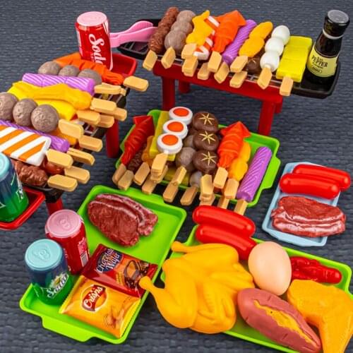 Children Simulation Pretend BBQ Toys Steak Meatball Chicken Barbecue Skewers Set Food Cooking Play House Toy For Kids Gifts