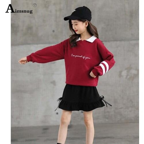 Children Long Sleeve Two Pieces Set Baby Girls Letter Print 2PCS Outfits 2021 Autumn Kids Casual Knitted Pullovers Lace-up Skirt