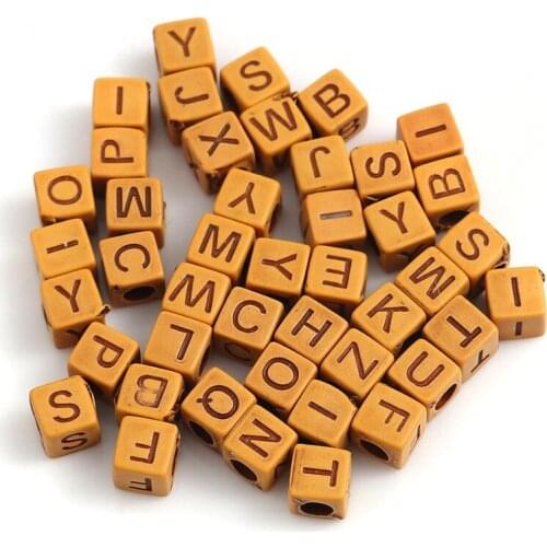DoreenBeads Acrylic Beads Alphabet/ Letter Brown At Random Pattern Imitation Wood About 6mm x 6mm, Hole: Approx 3.2mm, 1000 PCs