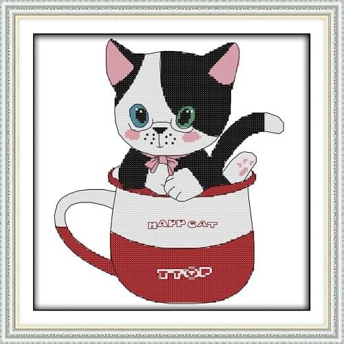 Dreampattern The cat in the cup cross stitch kit DIY embroidery set handmade needlework cross-stitching DMC color