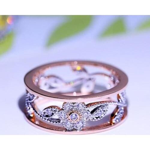 Rattan Leaf Ring AAA Zircon Double Color Ring Bride Wedding Engagement Ring Suitable for Womens Fashion Lucky Jewelry