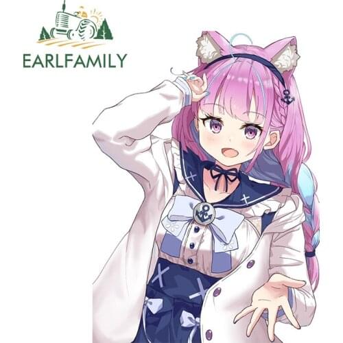 EARLFAMILY 13cm x 9.5cm for Hololive Minato Aqua Neko Car Stickers Cartoon Simple Decals Scratch-Proof Car Door Protector