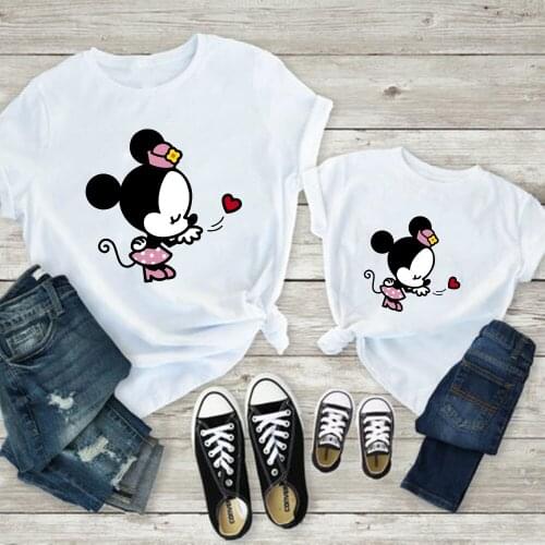 T Shirt Summer Short Sleeve Casual White O-neck Tshirts Minnie Printed Disney Cartoon T-shirts Unisex Matching Family Look Tops