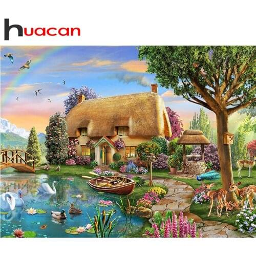 Huacan Diamond Painting Full Square Landscape 5D DIY Diamond Embroidery Mosaic House Decorations Home