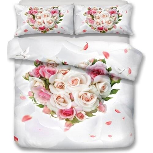 Rose Flower Bedding Set 2/3pcs For Kids Girls Women Print King Size Pink Floral Petal Pattern Duvet Cover With Pillowcases