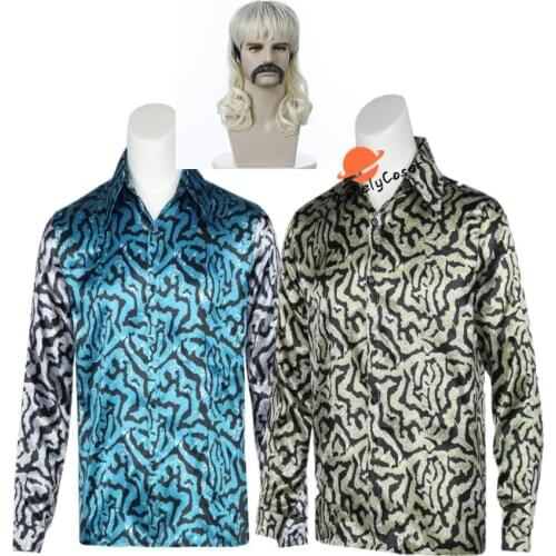 Tiger King Cosplay Costume Joe Exotic Joseph Wig Men Women Shirt Yellow Blue Top Adult Shirt Halloween Outfit