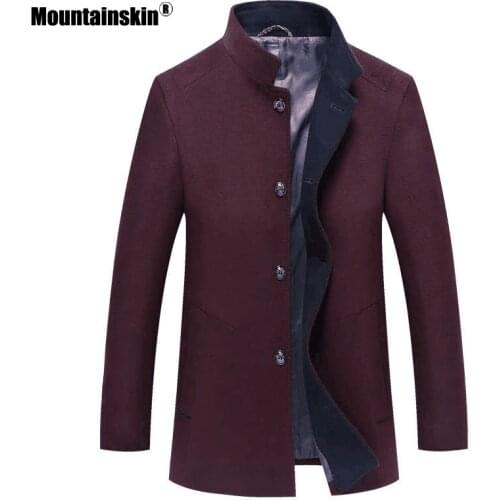 Mountainskin 2020 New Mens Wool Jacket Winter Autumn Mens Long Slim Fit Coats Casual Stand Collar Solid Jackets Male SA937