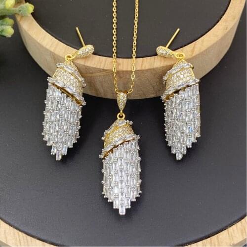 Lanyika Fashion Jewelry Set Gorgeous campaniform Zirconia Micro Pave Necklace with Earrings for Women Wedding Banquet Best Gifts