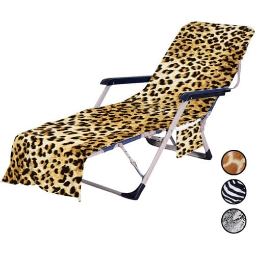 Summer Beach Recliner Cover Microfiber Lounge Chair Cover With Storage Pocket Animal Skin Print Beach Chair Cover Towel