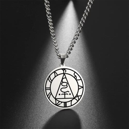 LIKGREAT Large Metatron Seal Symbol Pendant Necklace Amulet Stainless Steel Jewelry Gift for Men Women