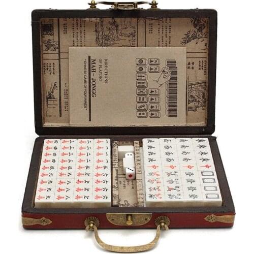 Mah-Jong Chinese Numbered Mahjong Set 144 Tiles Mah-Jong Set Portable Chinese Toy with Box Party Gambling Game Board