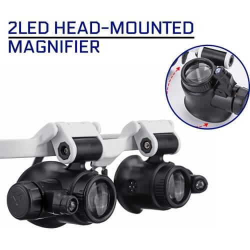 2LED Head-Mounted Illuminating Microscope Headband Repair LED Lamp Light Magnifying Glass With 8x 15x 23x Magnifier Loupe