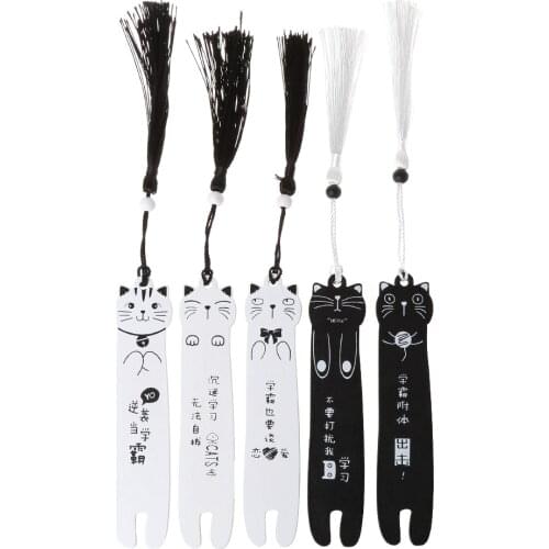 Cute Cartoon Cat Wooden Bookmark Book Page With Tassel Student Stationery School