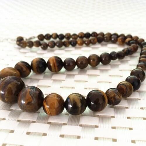 Fashion yellow natural tiger stone beads round beads 6-14mm tower chain choker necklace for women elegant jewelry 18inch B1019