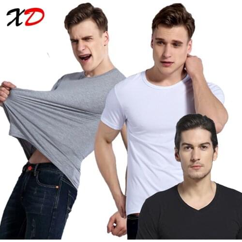2017 New summer brand solid color round neck T Shirt men Cotton Elastic Basic T-shirts male Casual Tops Short Sleeve T-shirt men