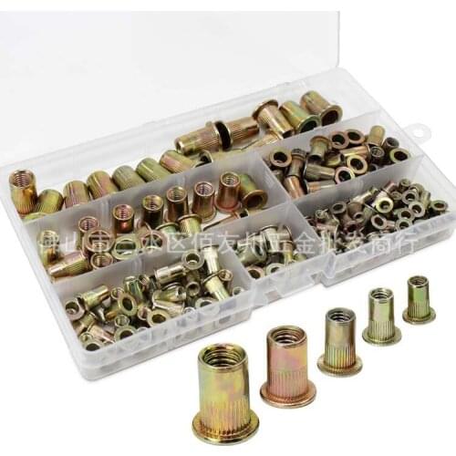 165pcs Set Boxed Zinc Flat Head Threaded Rivet Insert Nutsert Cap Rivet Nut Threaded Insert Nut Kit M3 M4 M5 M6 M8