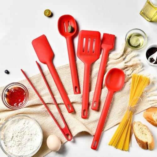 6Pcs Silicone Kitchenware Non-Stick Kitchen Utensils Accessories Kit Cream Spatula Soup Ladle Skimmer Turner Oil Brush Clip Tool