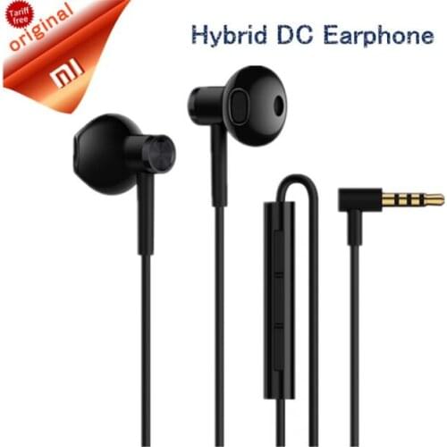 2018 New Xiaomi Earphones Mi Dual Driver MEM Mic Tenacity Wire Control Half-In-Ear L-Shape Plug Earphone Hybrid DC Dynamic