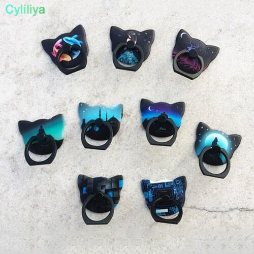 300pcs New creative models luminous mobile phone support lazy cat head ring buckle car support OPP bag packaging