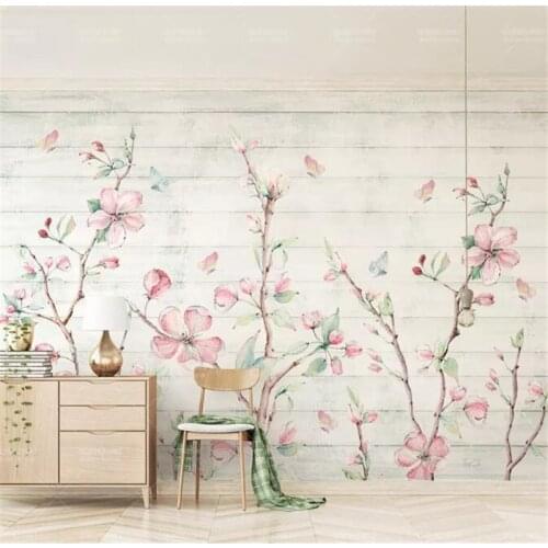 Wellyu wall papers home decor Custom wallpaper Watercolor cherry wood grain butterfly TV background wall Mural wallpaper