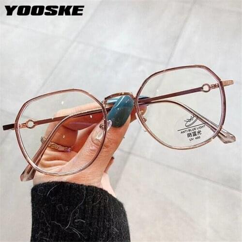 YOOSKE Anti Blue Light Glasses Frame Women Vintage Round Eyeglasses Men Optical Computer Spectacle Frames Decorative Glasses