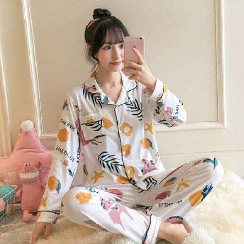 Autumn and Winter Long Sleeve Cardigan Pajamas Womens Korean Version Open Chest Loose Womens Home Clothes Suit Pyjamas Women