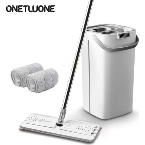Flat Squeeze Mop and Bucket Hand Free Wringing Floor Cleaning Microfiber Mop Pads Wet or Dry Usage on Hardwood Laminate Tile