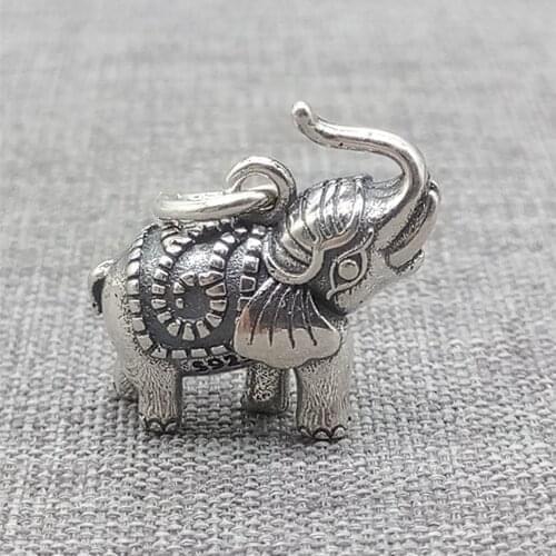 925 Sterling Silver Elephant Charm 3D Animal Elephant Pendant for Necklace