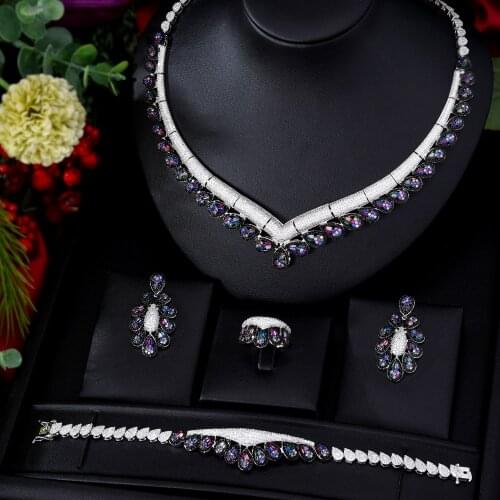 Luxury African Necklace Earring Bracelet Ring 4PCS Multicolor Cubic Zirconia Dubai Indian Parure Bijoux Femme Noble Gift