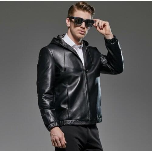 Spring Autumn Plus Size Genuine Leather Jacket Men Clothes 2020 Sheepskin Coat Hooded Casual Mens Leather Jackets 181715 KJ2289