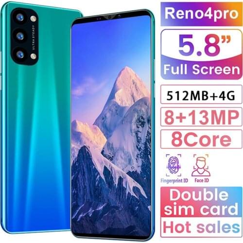Reno4 Pro Smartphone 5.8 Inch Smartphone 512M+4G 3D Glass Plated Back Cover High Definition Rear Camera Blue
