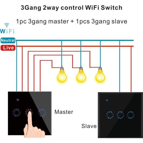 2PCS WiFi Smart 2 Way Switch 1 2 3 Gang Glass Wall Touch Switches Tuya smart life or eWeLink Remote Control Alexa Google Home