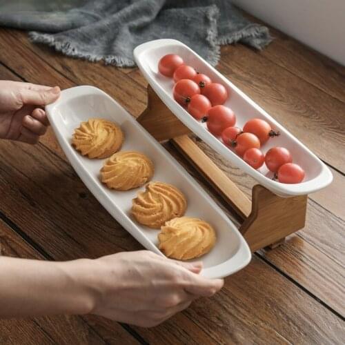 Step Shape Ceramic Plates Snacks Bowl Set Dessert Plate Wooden Ladder Fruit Dish Dinner Porcelain Cake Tray Food Tableware