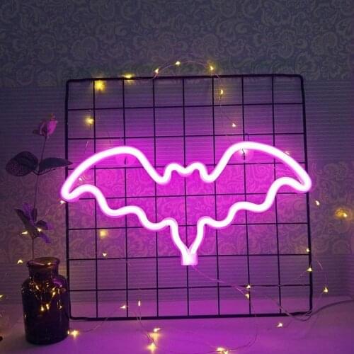LED Neon Sign Light Bat Shaped Colorful Neon Lamp Kids Room Night Lamp Home Wall Decor Bar Holiday Xmas Party Wedding Decoration