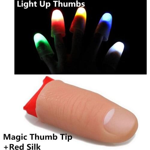 LED Fingersight Up Finger Tips Soft Fake Thumb Tip Finger Fake Magic Trick Close Up Vanish Appearing Funny Prank Party Acc
