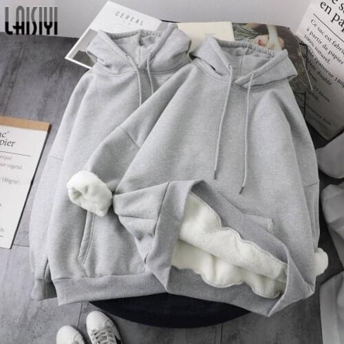 Womans Hoodies Oversize Female Loose winter clothing Cotton Solid Thicken Warm Casual Fashion Pullover Hoodie Women Sweatshirts