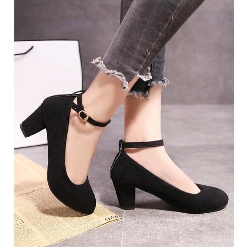 New Classic Women Pumps Suede High Heels Shoes Fashion Office Shoes Thick heel Party Red Shoes Female Comfort Women Heels