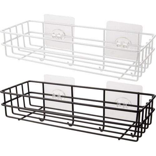 Wrought Iron Rack Wall Hanging Free Punch Shelf Washroom Toothbrush Toothpaste Holder Metal Bathroom Cosmetic Storage Organizer