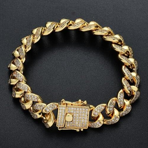 High quality HipHop jewelry pavé zircon 12mm Cuban bracelet vacuum plating Bracelet