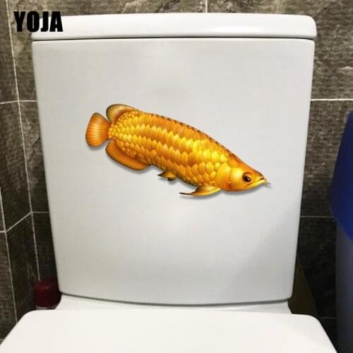 YOJA 21.2*7.8CM Gold Fish Wall Sticker Toilet Decal Home Decor Modern Cartoon T3-0860