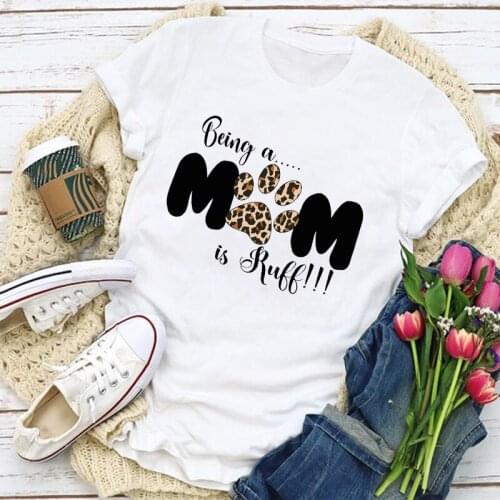 Women Graphic Dog Mom Leopard Paw Print Style Fashion Summer Shirt T-Shirt Womens Clothing Tops Lady Clothes Tee Female T Shirt