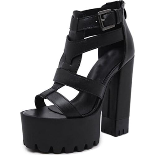 Rome Gladiator Sandals Women Open Toe Punk strappy heels Platform chunky sandals sandalias verano punk shoes LJA645-1