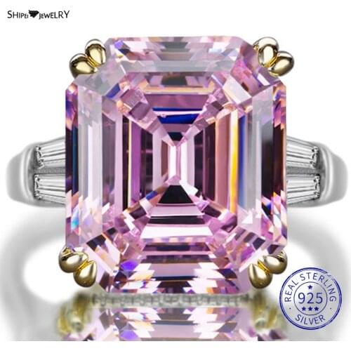 Shipei Luxury Natural Rectangle White Pink Sapphire Ring 925 Sterling Silver Sapphire Rings for Women Men Wedding Engagement