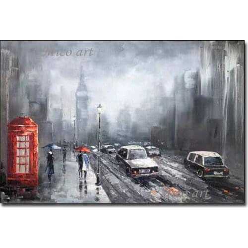 100% Hand-painted Paris Street Scenery Oil Painting Picture Drawn Abstract City Landscape Wall Canvas Art For Living Room Decor