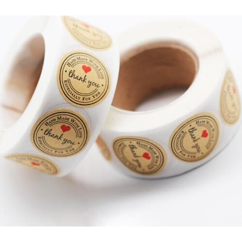 100pcs Natural Kraft Round/Heart Thank you Labels Sticker Gift Box Paper Stickers For DIY Decoration Gift Card/Gift Box Etc
