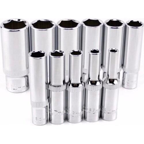 11PCS/Set 1/4-Inch Drive Socket Set, CR-V, 6-Point, 4mm-14 mm Drive Deep Impact Socket Adapter Long Sockets with Chrome Finish