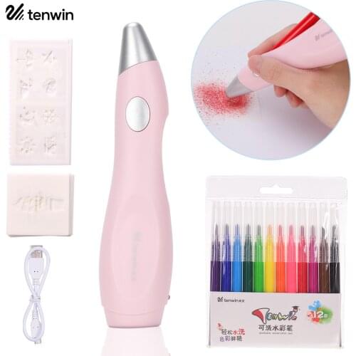 12pcs Washable Paint Pens Electric Water Color Spray Pen Sprayer Airbrush Marker Set Art and Crafts Gift for Students Supplies
