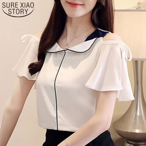 2021 Off Shoulder Top Harajuku Chiffon Blouse Womens Tops and Blouses Solid V-Neck Flare Sleeve White Blouse Shirts 3630 50