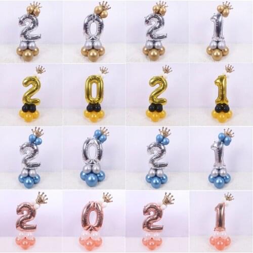 32inch 0-9 Number Foil Balloons Holder Column Stand Metallic Ballon Kits Christmas Decoration For Home Happy New Year 2021 Balls