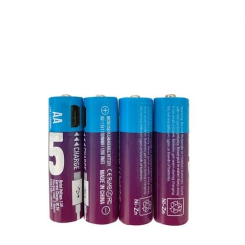 4pcs/lot New 1.5V AA rechargeable battery 1300mwh USB Ni-Zn rechargeable battery wireless microphone nickel zinc battery